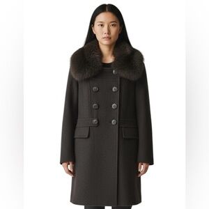 1 Madison Penny Lane Luxe Coat M Genuine FOX FUR Collar Double Breasted Belted
